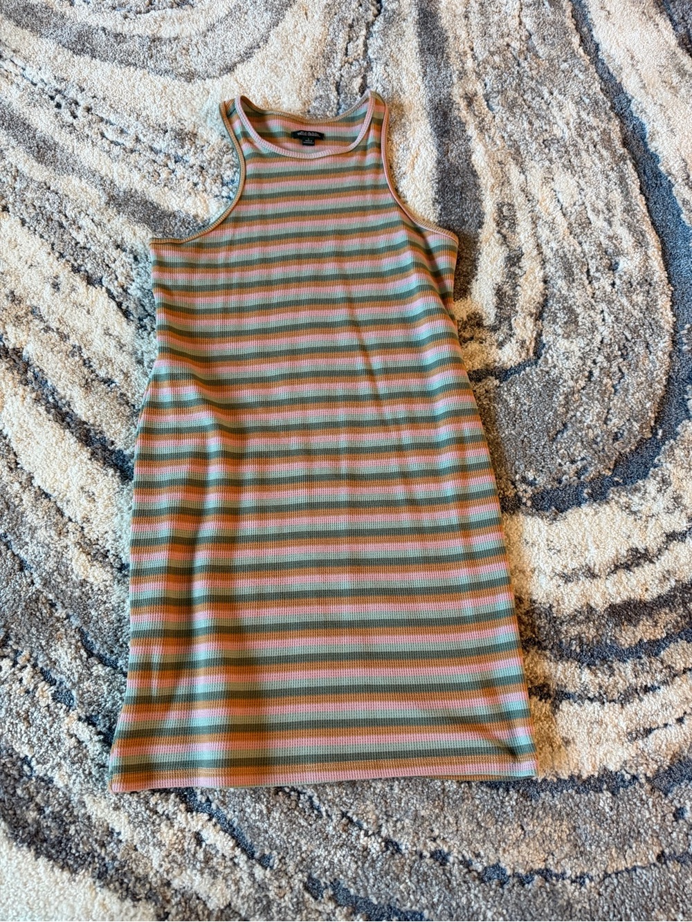 wild fable Striped Ribbed Tank Mini Dress - Green & Pink